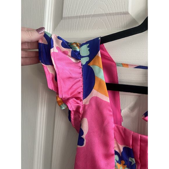 VANILLA BAY Colorful Floral Pleated Bodice Smocked Ruffle Midi Dress Sz S NWT - Picture 5 of 14